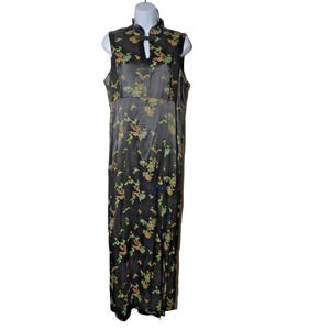 Vtg All That Jazz Asian Style Cheonsam Qipao Sheath Dress 13/14 Long Slit Satin